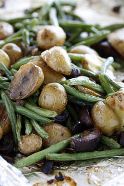 Roasted Baby Potatoes with Mushrooms and Green Beans