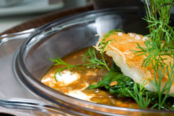 Steamed Halibut with Thai Red Curry Sauce 