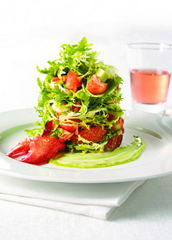 Baby Greens with Lobster, Avocado, Pink Grapefruit and Brown Sugar Bacon
