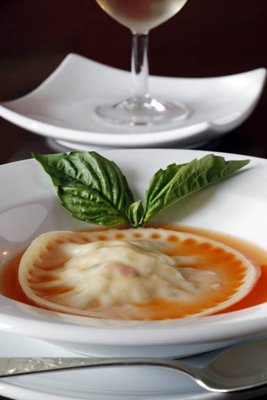 Crab Ravioli in Red Pepper Broth