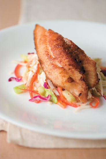 Baked Cinnamon Chipotle Catfish with Sweet Pepper Slaw