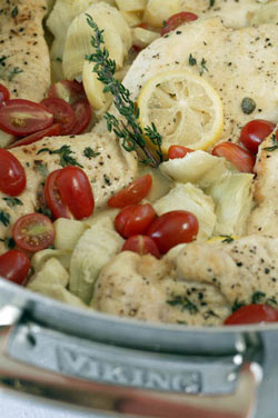 Image of Chicken With Lemon, Artichokes, And Grape Tomatoes, Viking