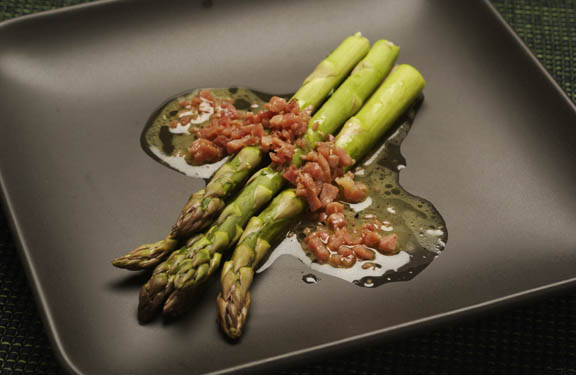 Warm Asparagus Salad with Country Ham Vinaigrette