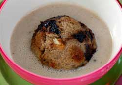 Banana-Coconut Soup with Floating Islands of Chocolate Bread Pudding