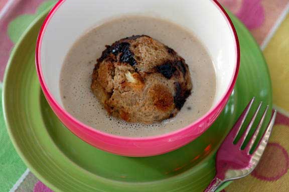 Banana-Coconut Soup with Floating Islands of Chocolate Bread Pudding