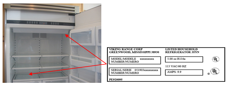 Where is the serial number located on a refrigerator?