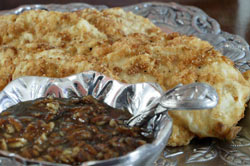 Fried Chicken Breasts with Honey Pecan Sauce