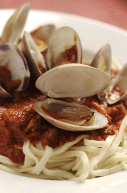 Spicy Chorizo-Clam Sauce on Pasta