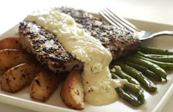 Tuna Au Poivre with Gorgonzola Cream Sauce